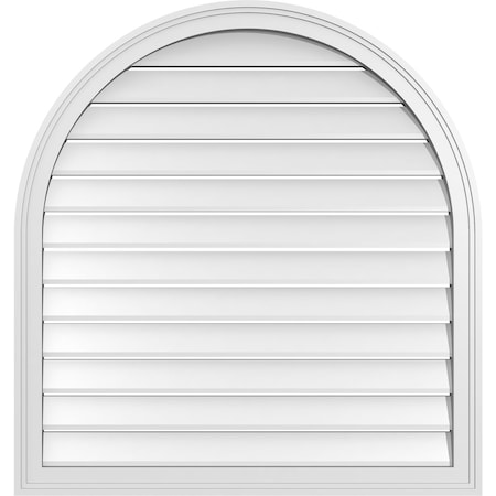 Round Top Surface Mount PVC Gable Vent: Functional, W/ 2W X 1-1/2P Brickmould Frame, 34W X 36H